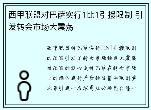 西甲联盟对巴萨实行1比1引援限制 引发转会市场大震荡 西甲联盟对巴萨实行1比1引援限制 引发转会市场大震荡